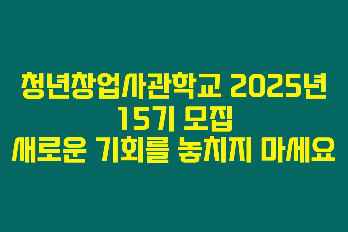 청년창업사관학교 2025년 15기 모집 새로운 기회를 놓치지 마세요