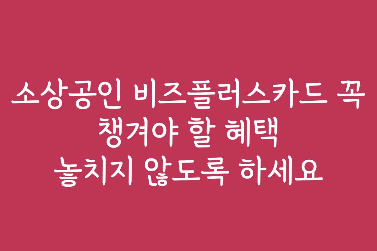 소상공인 비즈플러스카드 꼭 챙겨야 할 혜택 놓치지 않도록 하세요