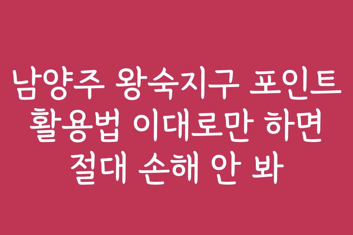 남양주 왕숙지구 포인트 활용법 이대로만 하면 절대 손해 안 봐
