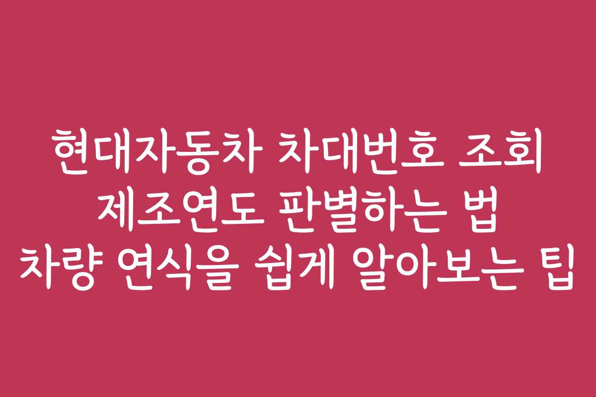 현대자동차 차대번호 조회 제조연도 판별하는 법 차량 연식을 쉽게 알아보는 팁