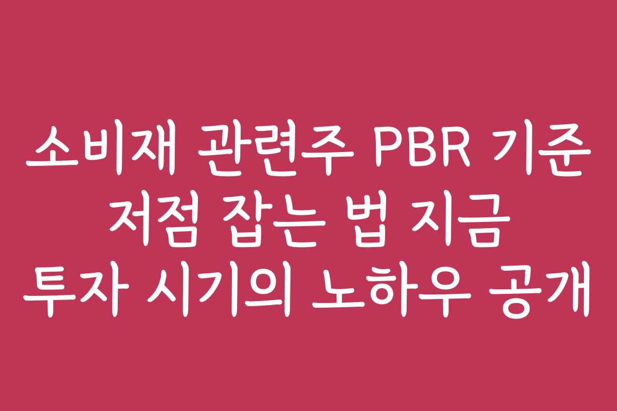 소비재 관련주 PBR 기준 저점 잡는 법 지금 투자 시기의 노하우 공개