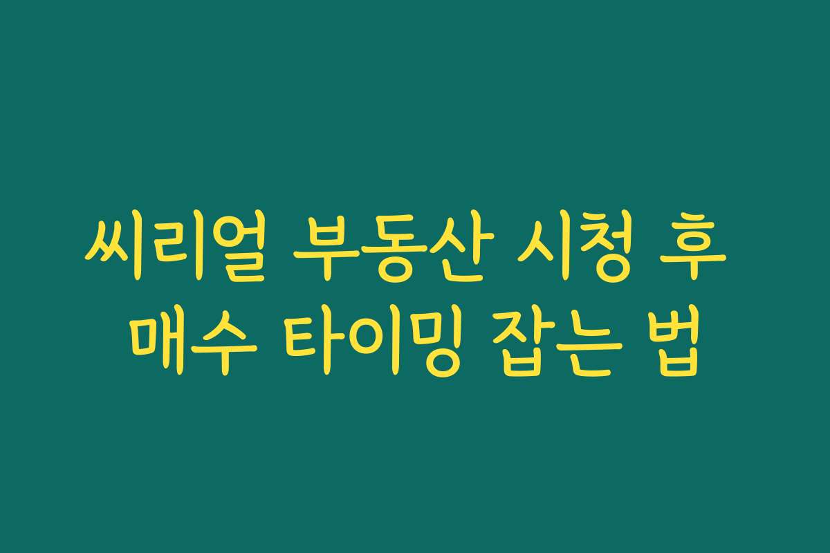씨리얼 부동산 시청 후 매수 타이밍 잡는 법