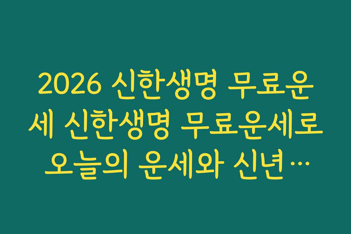 2026 신한생명 무료운세 신한생명 무료운세로 오늘의 운세와 신년운세를 같이 보는 법