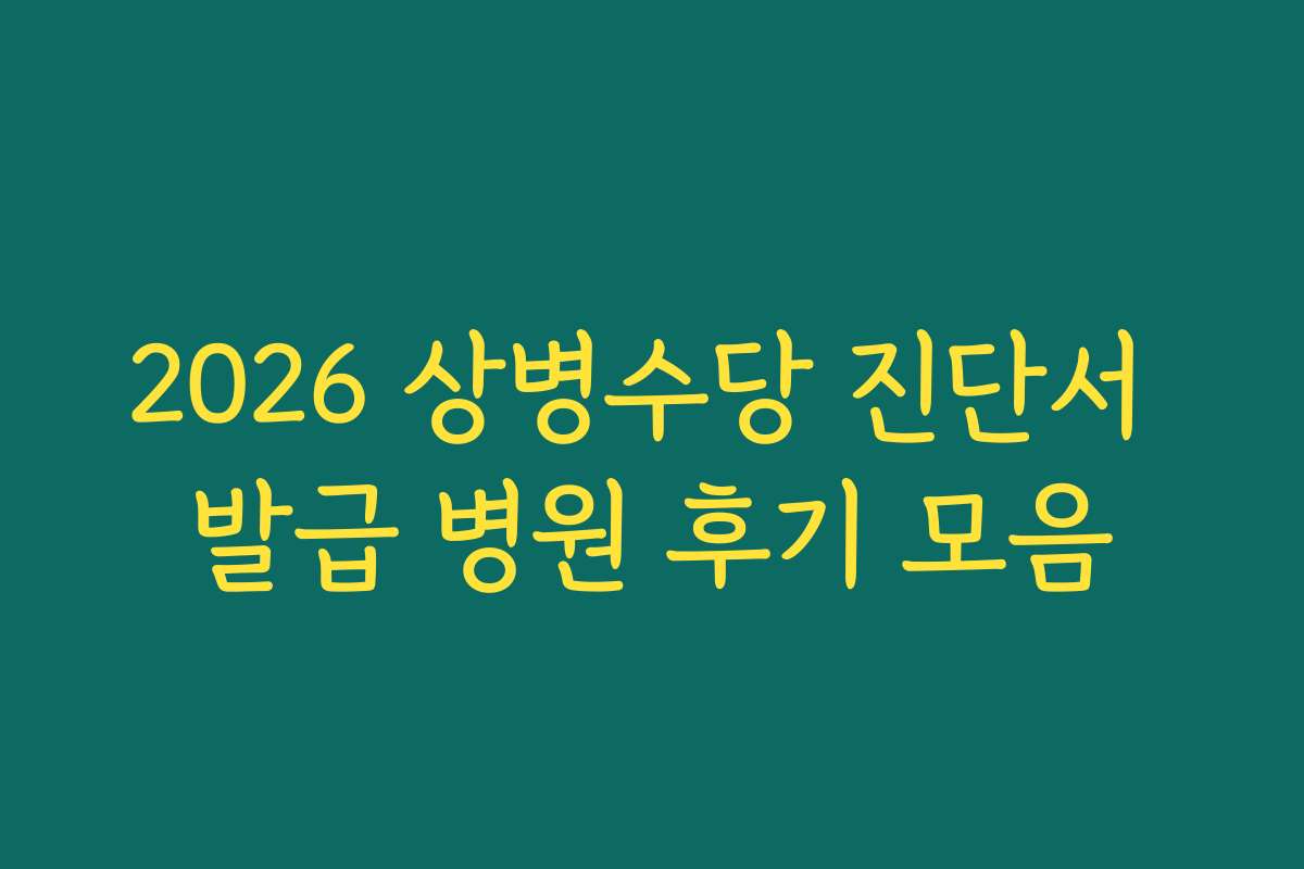 2026 상병수당 진단서 발급 병원 후기 모음