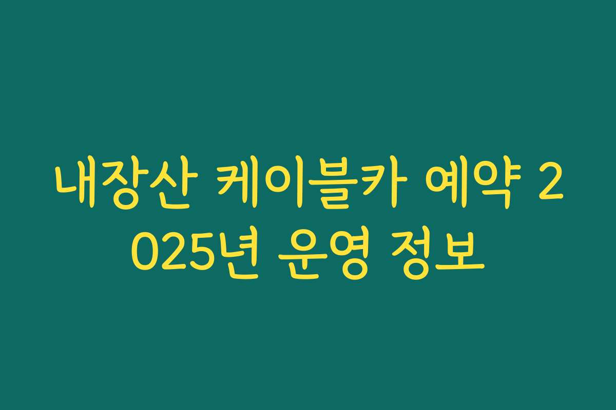 내장산 케이블카 예약 2025년 운영 정보