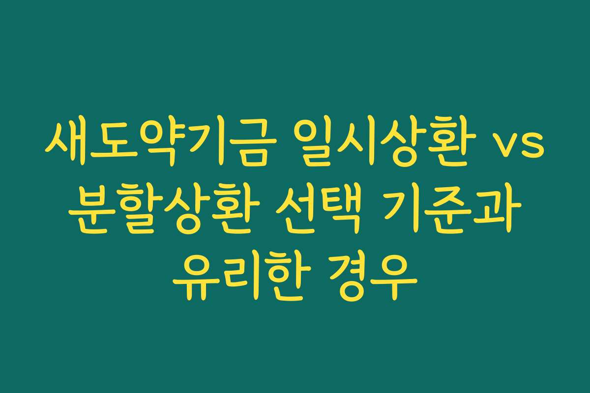 새도약기금 일시상환 vs 분할상환 선택 기준과 유리한 경우