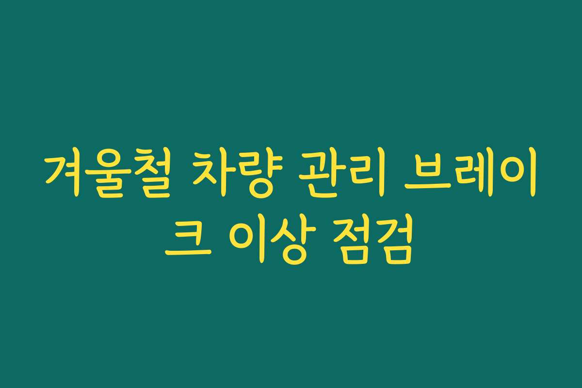 겨울철 차량 관리 브레이크 이상 점검