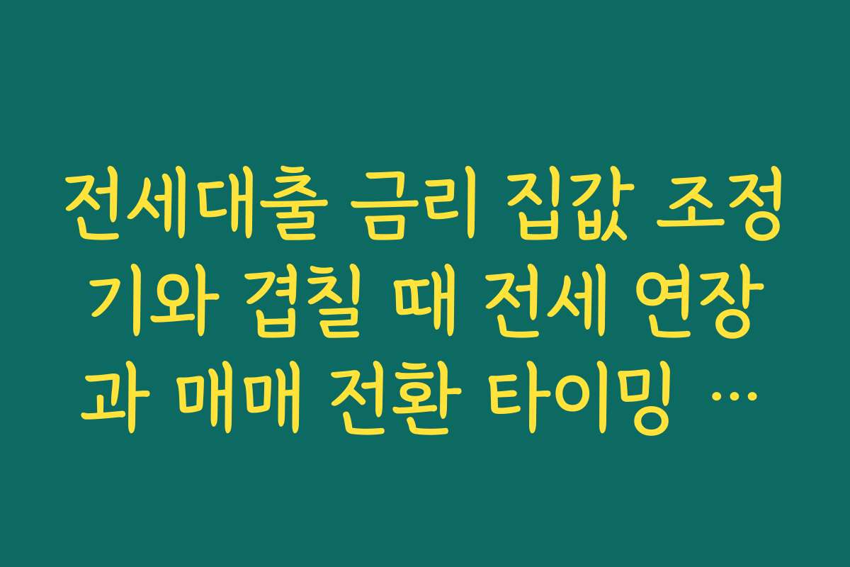 전세대출 금리 집값 조정기와 겹칠 때 전세 연장과 매매 전환 타이밍 판단하기