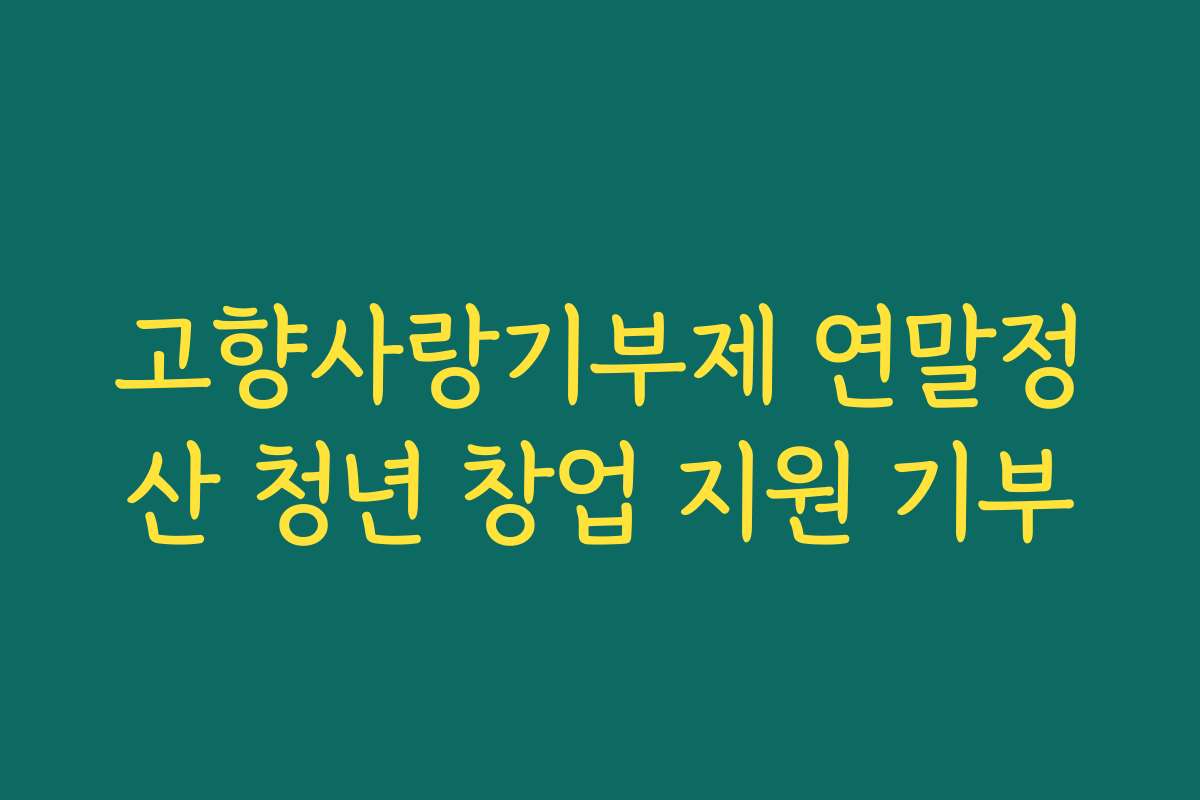 고향사랑기부제 연말정산 청년 창업 지원 기부