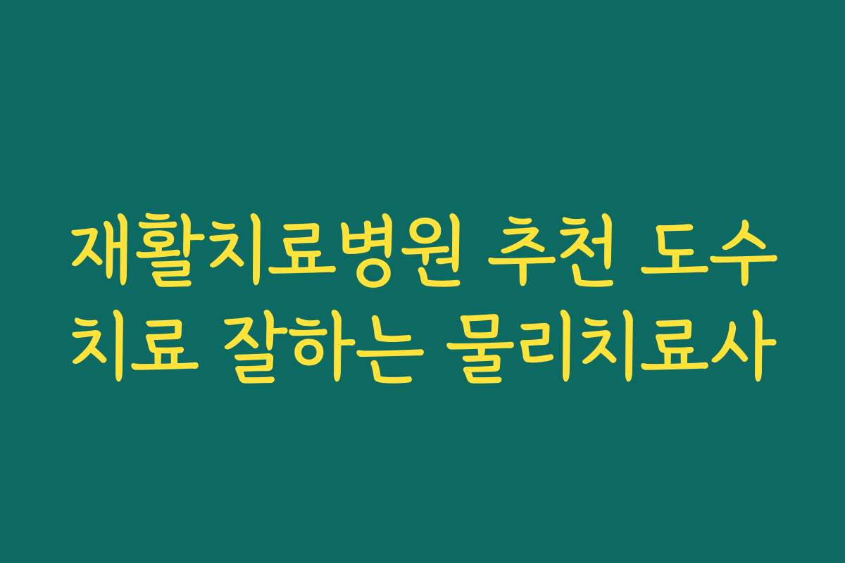 재활치료병원 추천 도수치료 잘하는 물리치료사