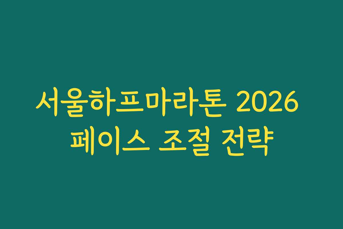 서울하프마라톤 2026 페이스 조절 전략
