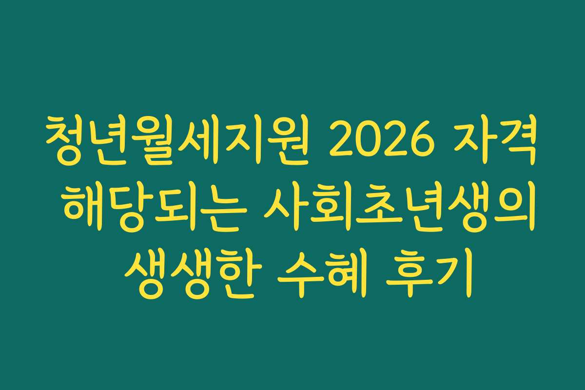 청년월세지원 2026 자격 해당되는 사회초년생의 생생한 수혜 후기