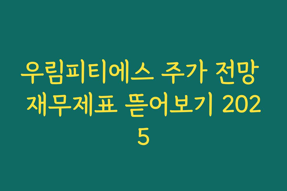 우림피티에스 주가 전망 재무제표 뜯어보기 2025