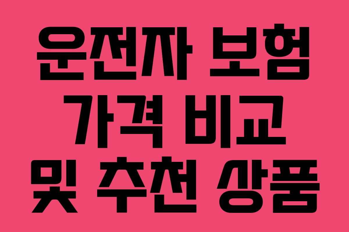 운전자 보험 가격 비교 및 추천 상품
