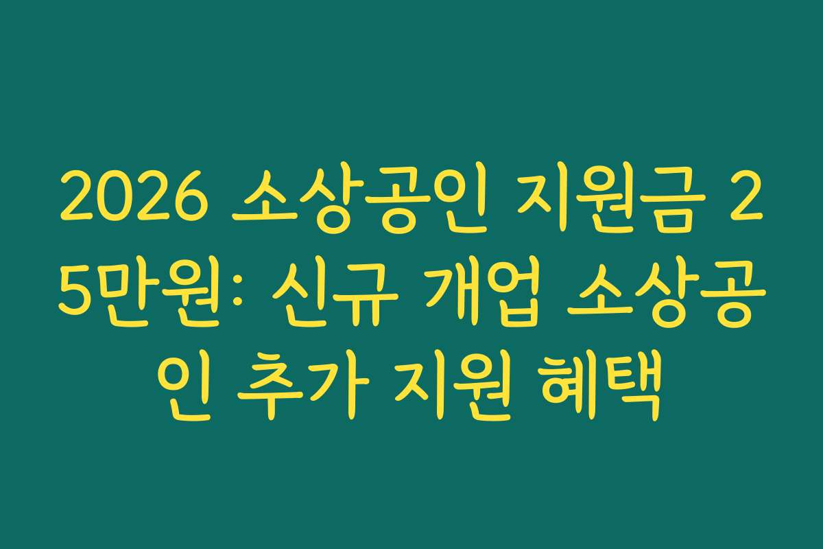 2026 소상공인 지원금 25만원: 신규 개업 소상공인 추가 지원 혜택