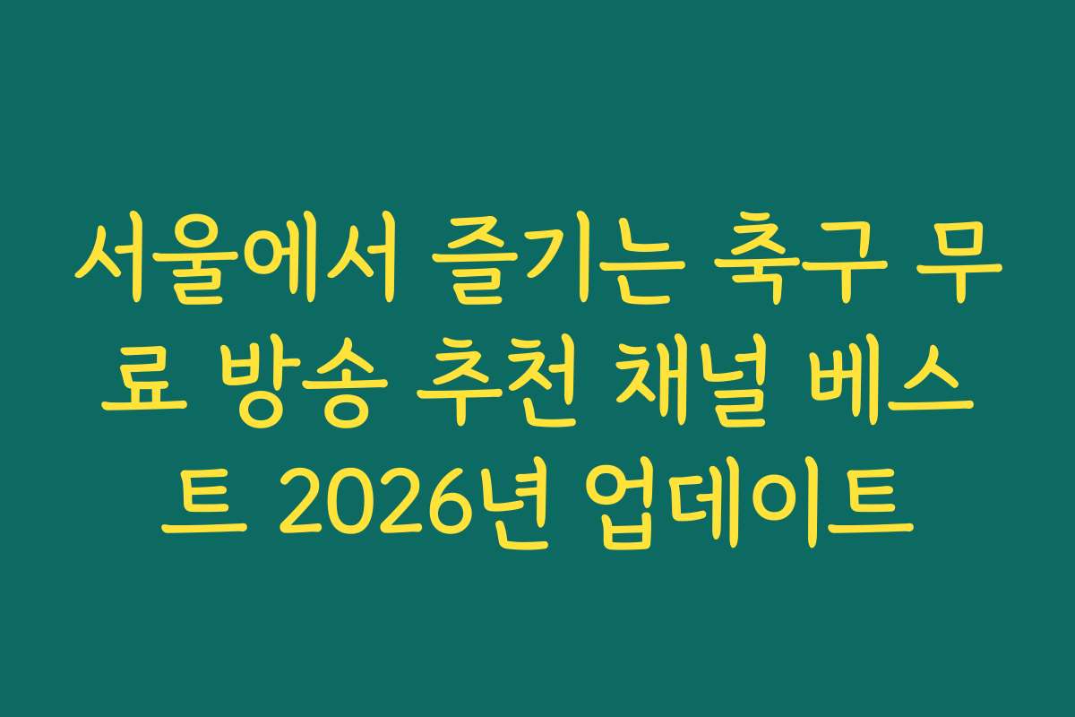 서울에서 즐기는 축구 무료 방송 추천 채널 베스트 2026년 업데이트