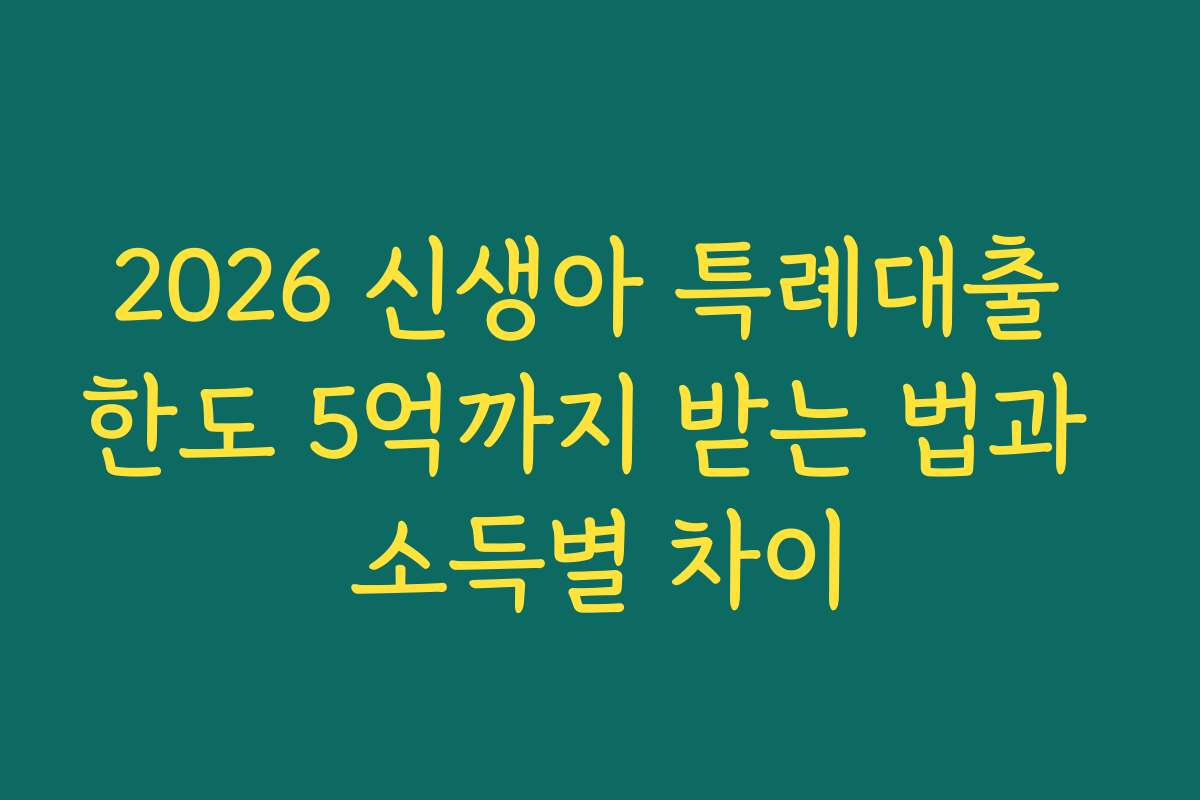 2026 신생아 특례대출 한도 5억까지 받는 법과 소득별 차이