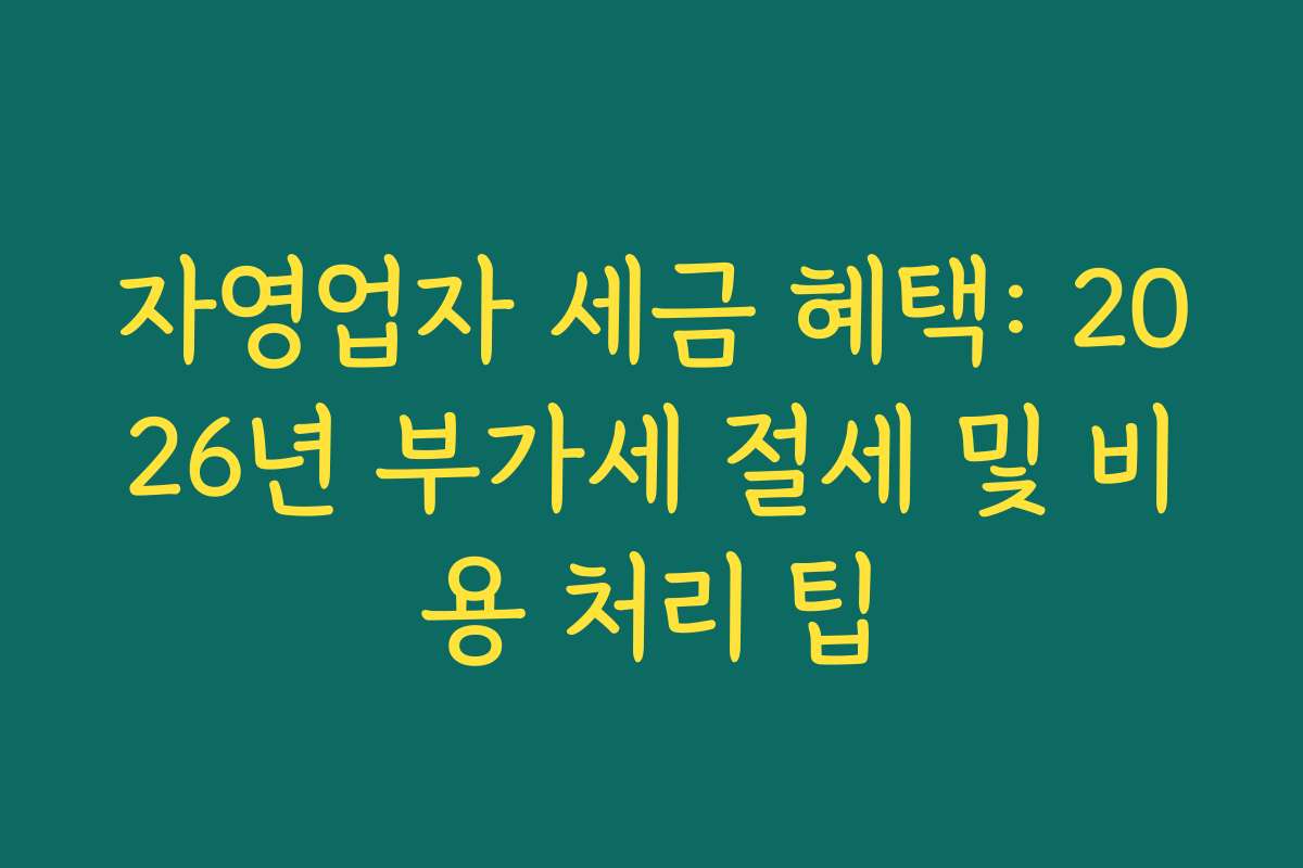 자영업자 세금 혜택: 2026년 부가세 절세 및 비용 처리 팁