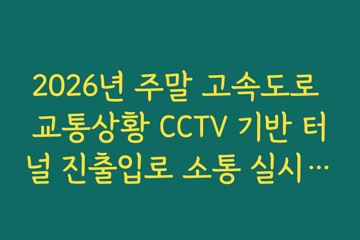 2026년 주말 고속도로 교통상황 CCTV 기반 터널 진출입로 소통 실시간 CCTV 확인