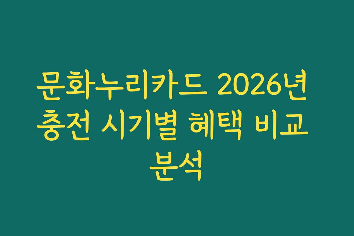 문화누리카드 2026년 충전 시기별 혜택 비교 분석