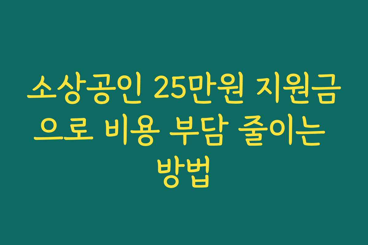 소상공인 25만원 지원금으로 비용 부담 줄이는 방법