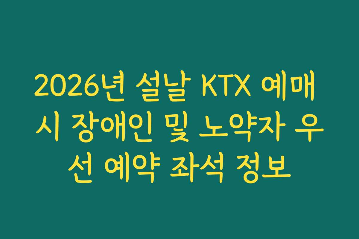 2026년 설날 KTX 예매 시 장애인 및 노약자 우선 예약 좌석 정보