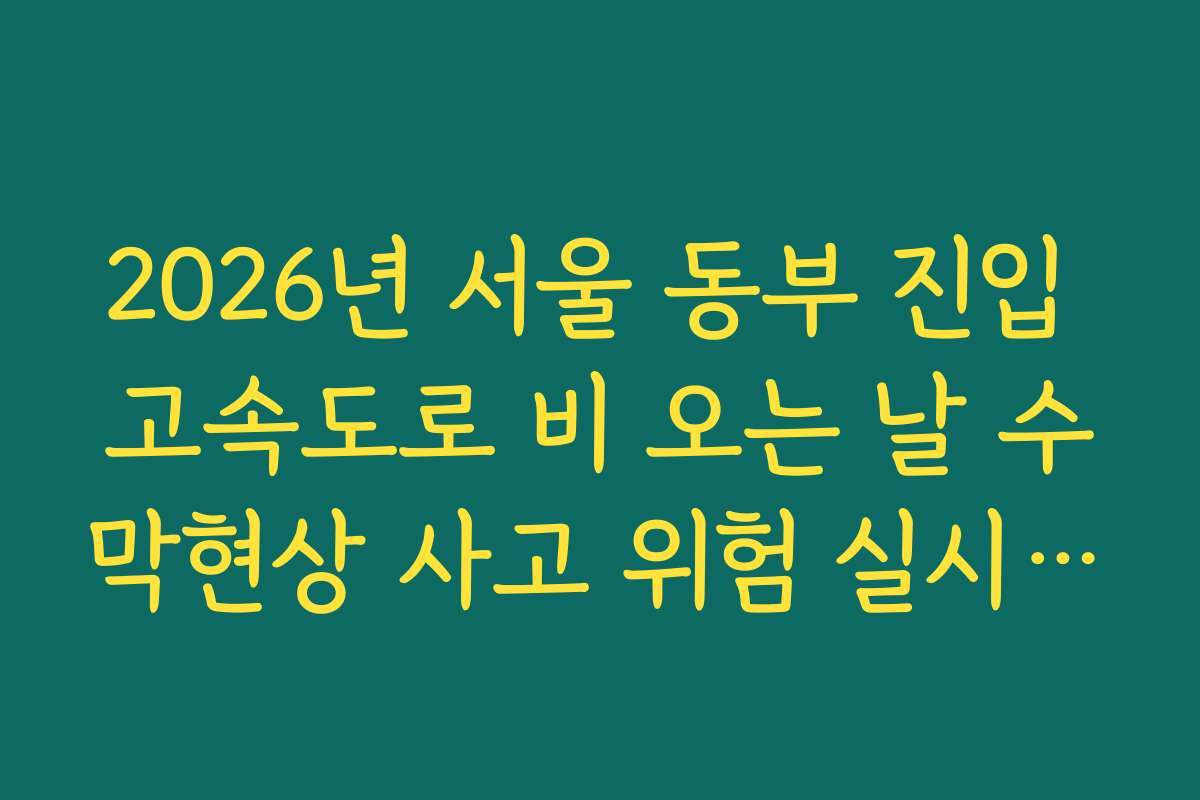 2026년 서울 동부 진입 고속도로 비 오는 날 수막현상 사고 위험 실시간 모니터링