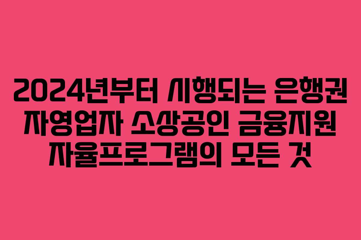 2024년부터 시행되는 은행권 자영업자 소상공인 금융지원 자율프로그램의 모든 것