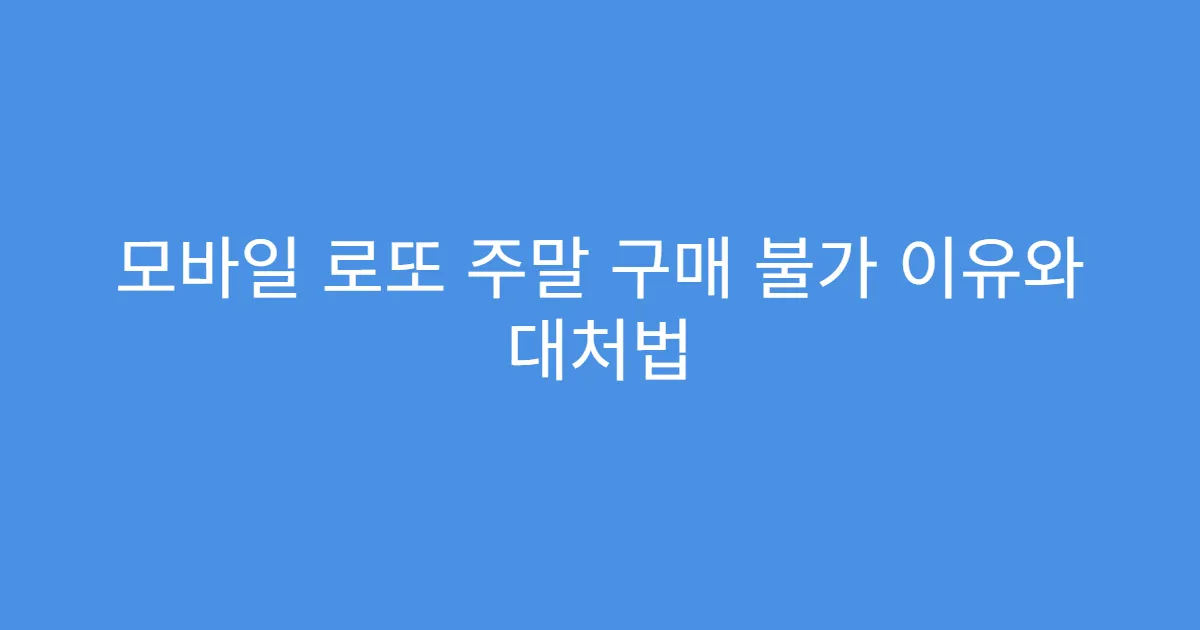모바일 로또 주말 구매 불가 이유와 대처법