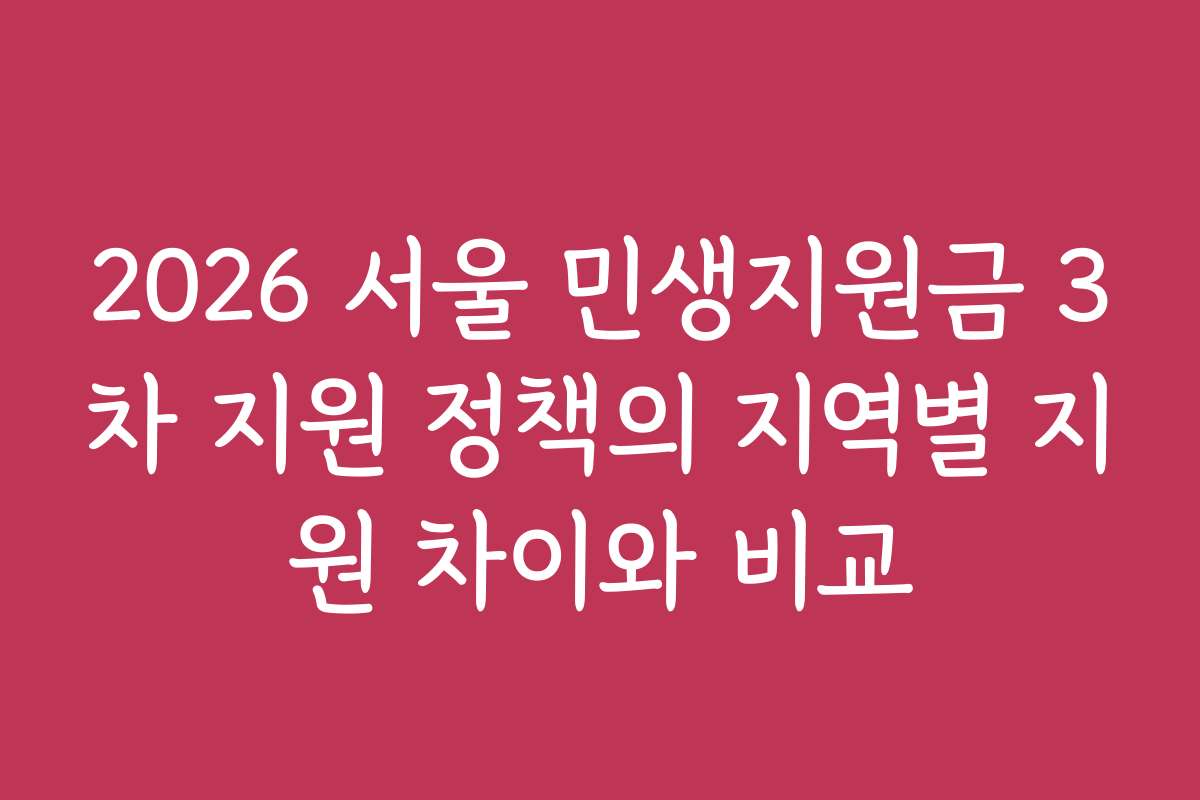 2026 서울 민생지원금 3차 지원 정책의 지역별 지원 차이와 비교