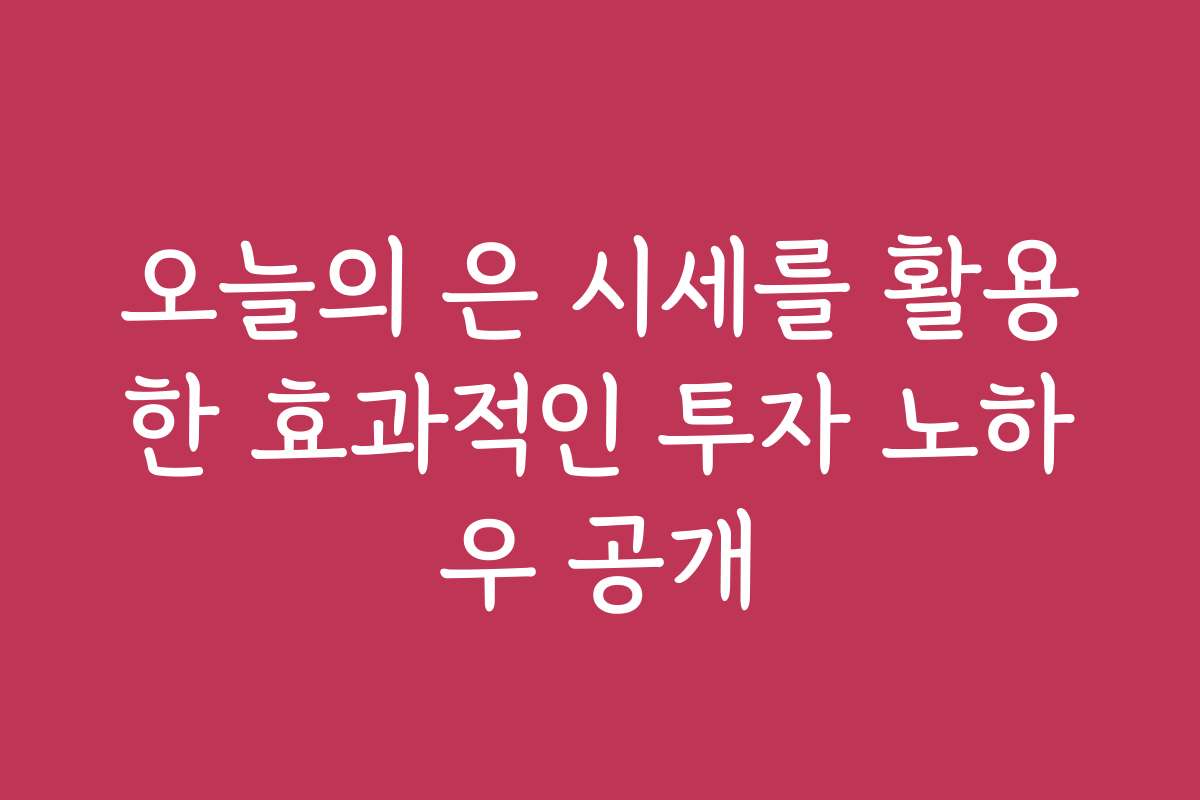 오늘의 은 시세를 활용한 효과적인 투자 노하우 공개