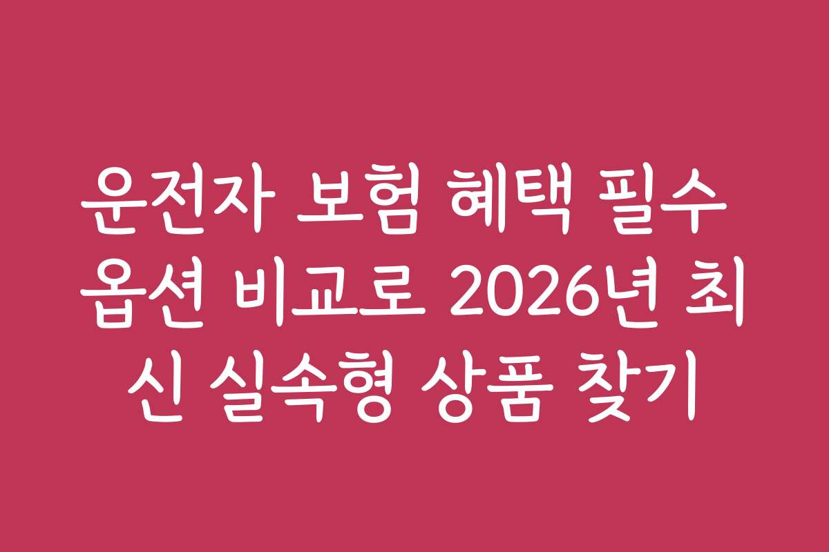 운전자 보험 혜택 필수 옵션 비교로 2026년 최신 실속형 상품 찾기