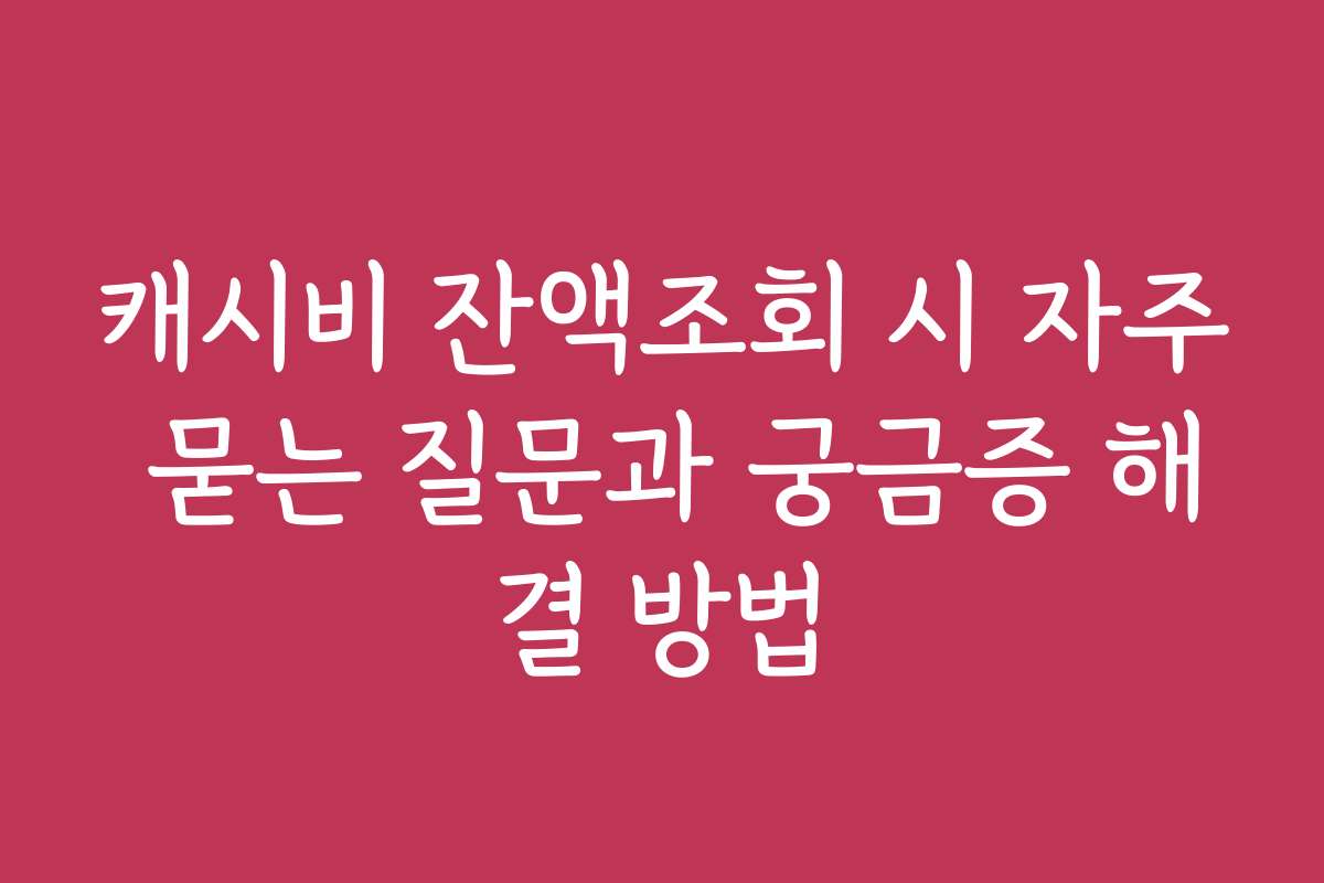 캐시비 잔액조회 시 자주 묻는 질문과 궁금증 해결 방법