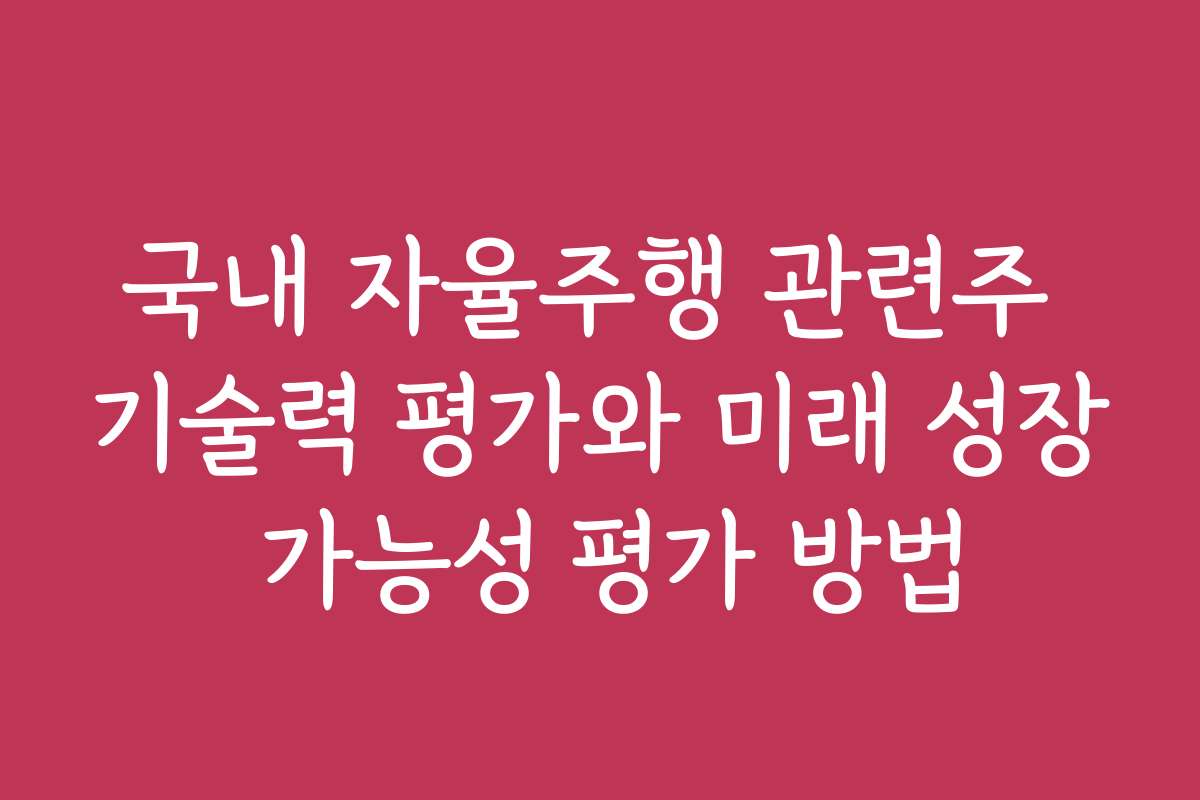 국내 자율주행 관련주 기술력 평가와 미래 성장 가능성 평가 방법