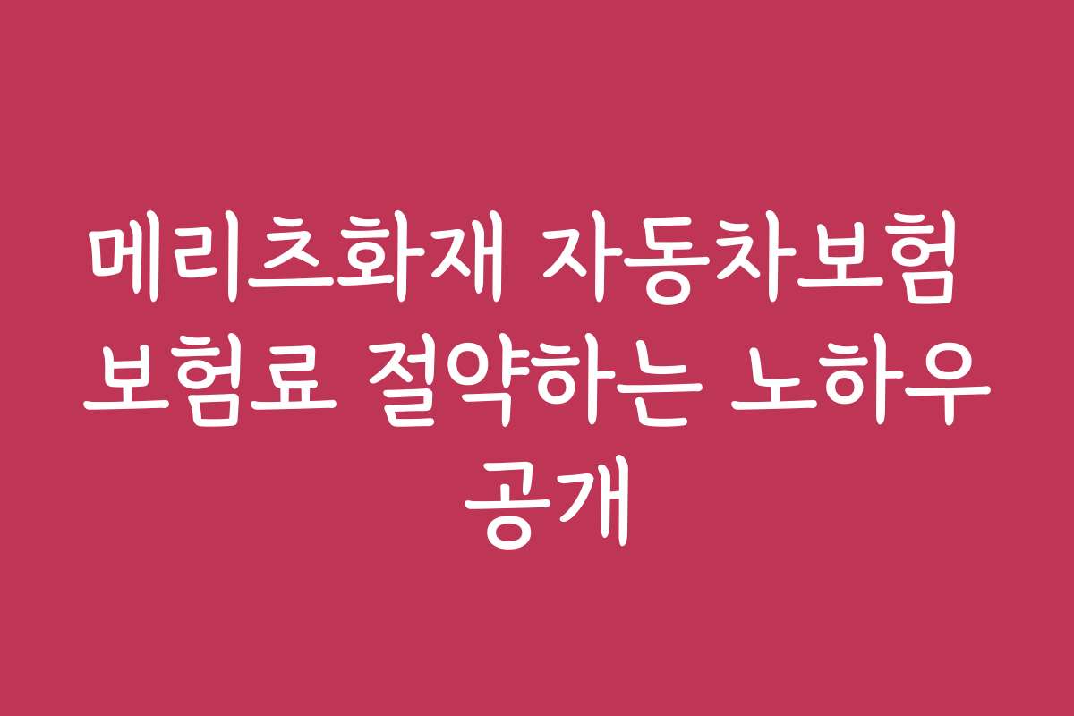 메리츠화재 자동차보험 보험료 절약하는 노하우 공개