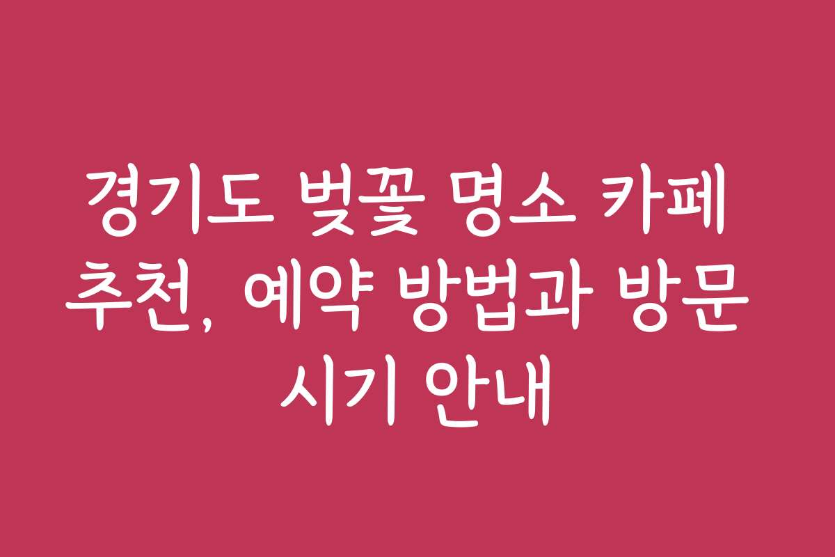 경기도 벚꽃 명소 카페 추천, 예약 방법과 방문 시기 안내