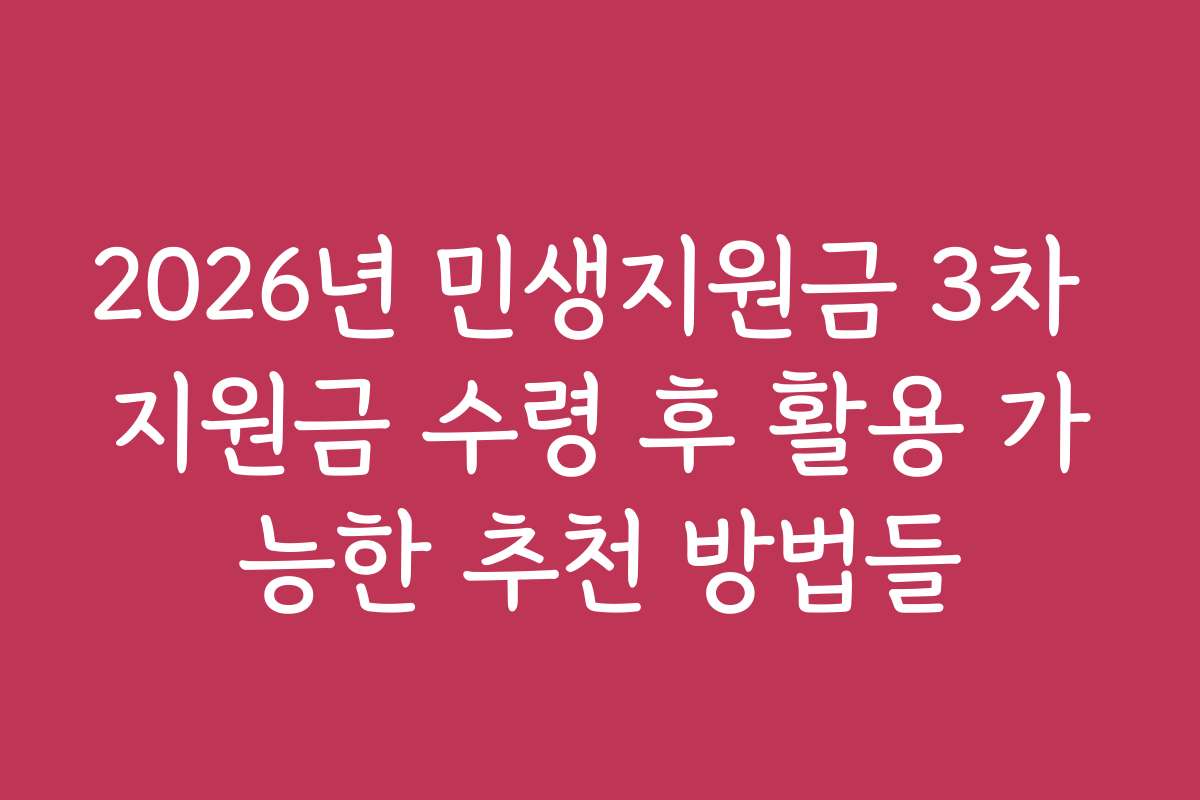 2026년 민생지원금 3차 지원금 수령 후 활용 가능한 추천 방법들