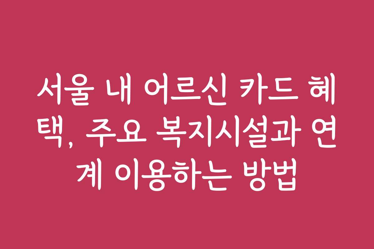 서울 내 어르신 카드 혜택, 주요 복지시설과 연계 이용하는 방법