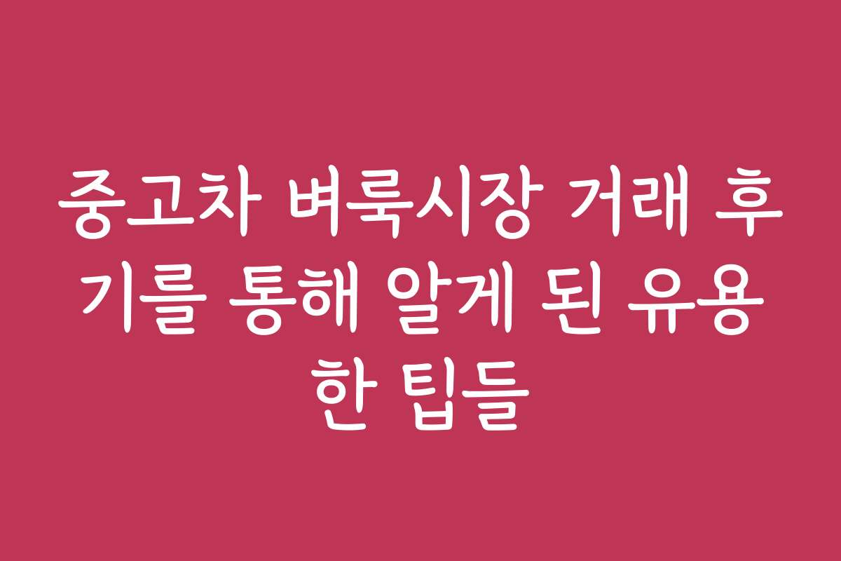 중고차 벼룩시장 거래 후기를 통해 알게 된 유용한 팁들