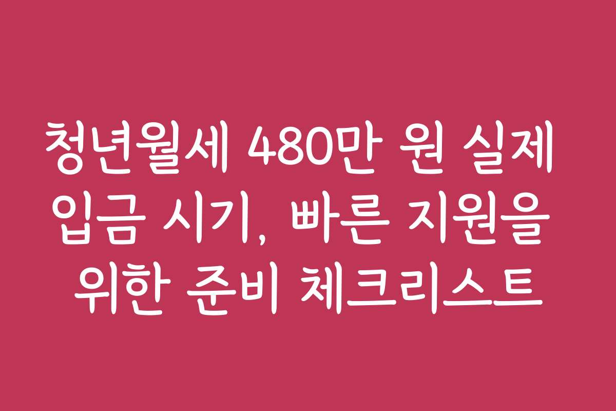 청년월세 480만 원 실제 입금 시기, 빠른 지원을 위한 준비 체크리스트