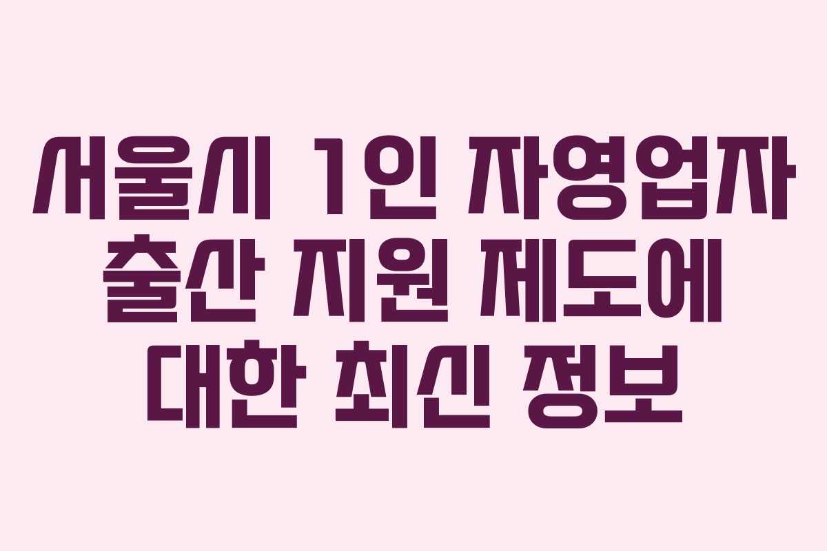 서울시 1인 자영업자 출산 지원 제도에 대한 최신 정보