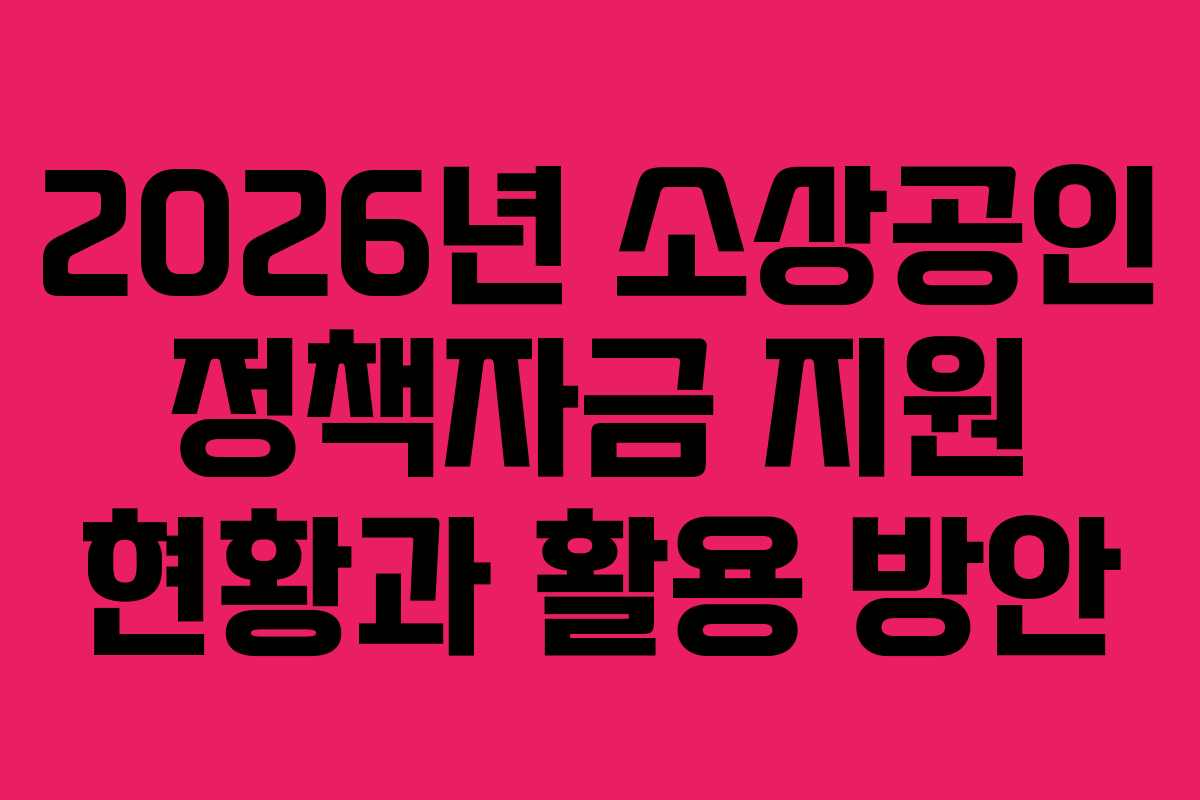 2026년 소상공인 정책자금 지원 현황과 활용 방안