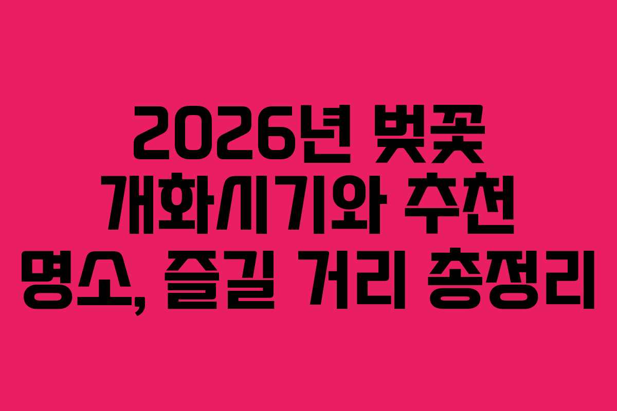 2026년 벚꽃 개화시기와 추천 명소, 즐길 거리 총정리