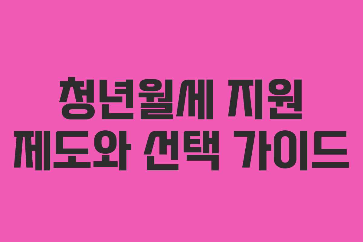 청년월세 지원 제도와 선택 가이드