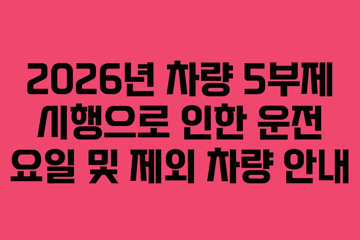 2026년 차량 5부제 시행으로 인한 운전 요일 및 제외 차량 안내