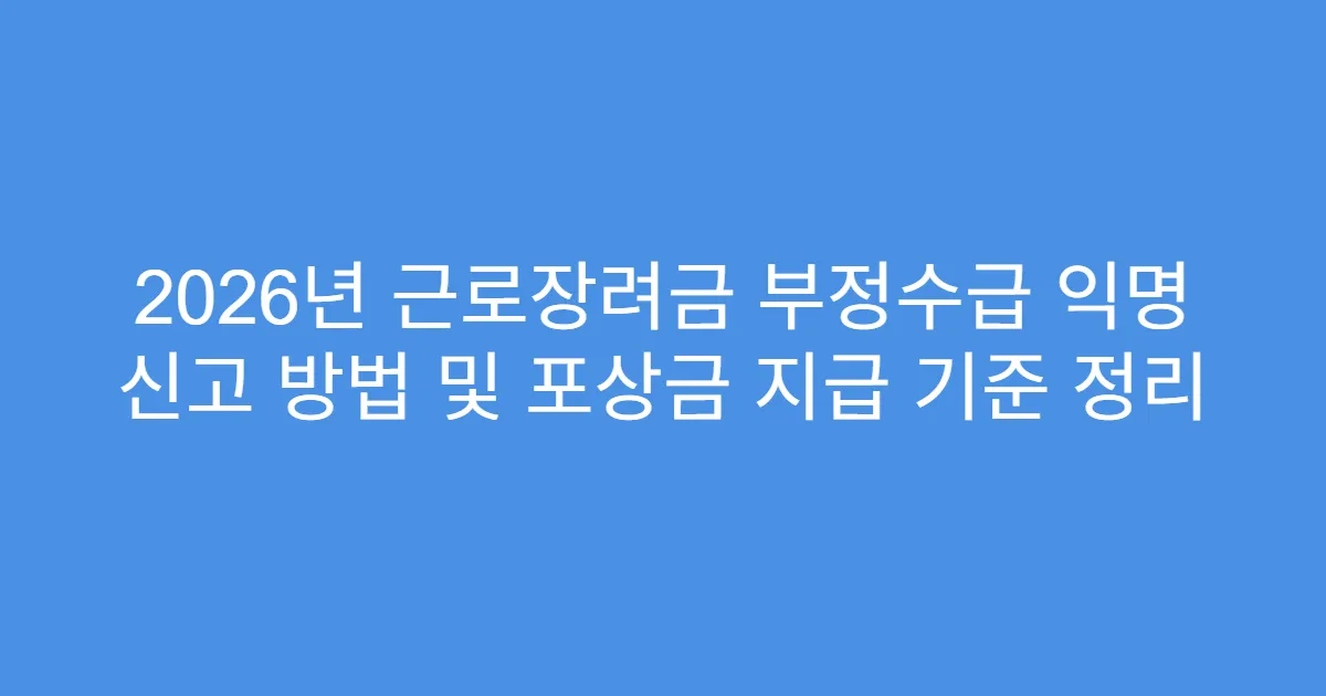 2026년 근로장려금 부정수급 익명 신고 방법 및 포상금 지급 기준 정리