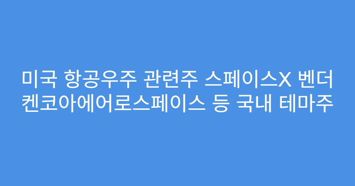 미국 항공우주 관련주 스페이스X 벤더 켄코아에어로스페이스 등 국내 테마주