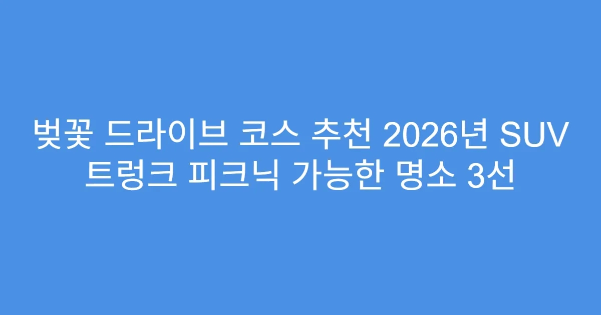 벚꽃 드라이브 코스 추천 2026년 SUV 트렁크 피크닉 가능한 명소 3선
