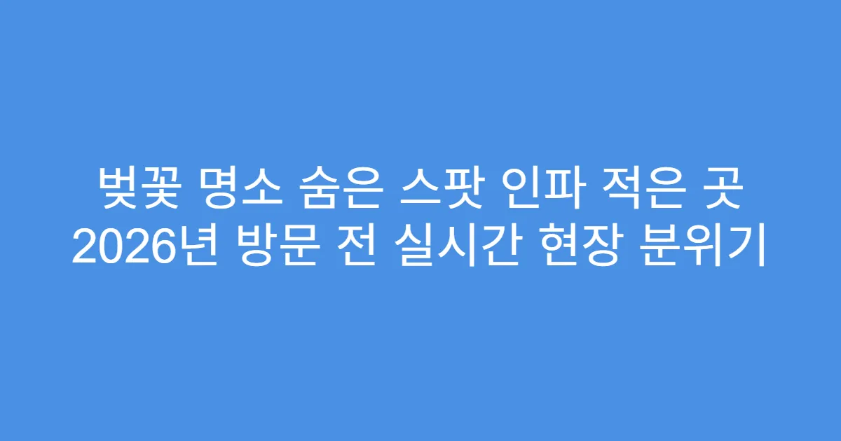 벚꽃 명소 숨은 스팟 인파 적은 곳 2026년 방문 전 실시간 현장 분위기