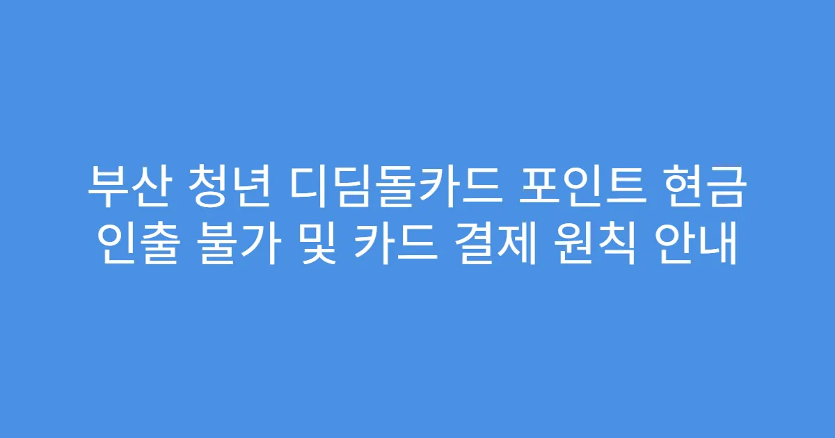 부산 청년 디딤돌카드 포인트 현금 인출 불가 및 카드 결제 원칙 안내